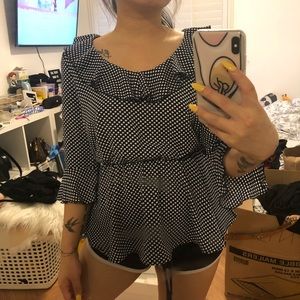 Blue & white polka dots blouse